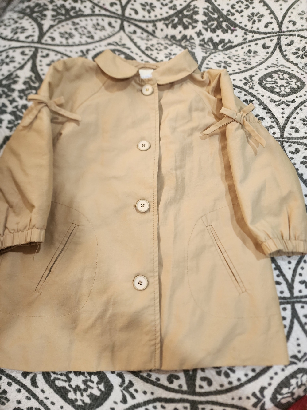 Zara Beige Bow Sleeve Button Front Coat 18-24M